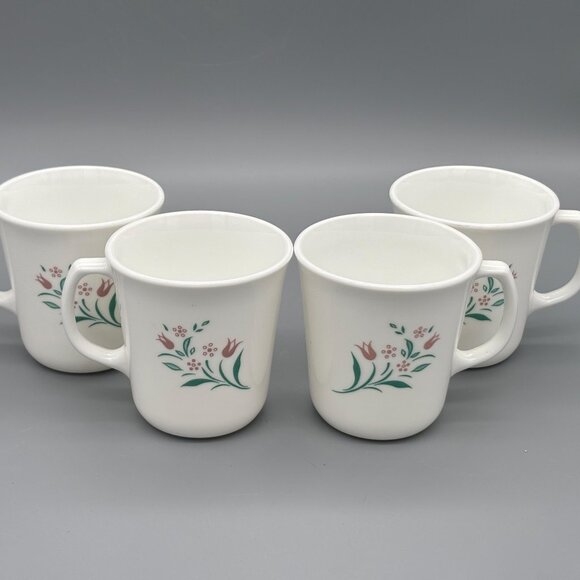 Corning Ware Corelle Rosemarie Pink Tulip Flower Coffee Tea Cup Mugs (Set of 4) - Picture 1 of 6